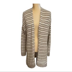 Soft Surroundings Lucie‎ Tan Striped Knit Open Front Long Cardigan Sweate…